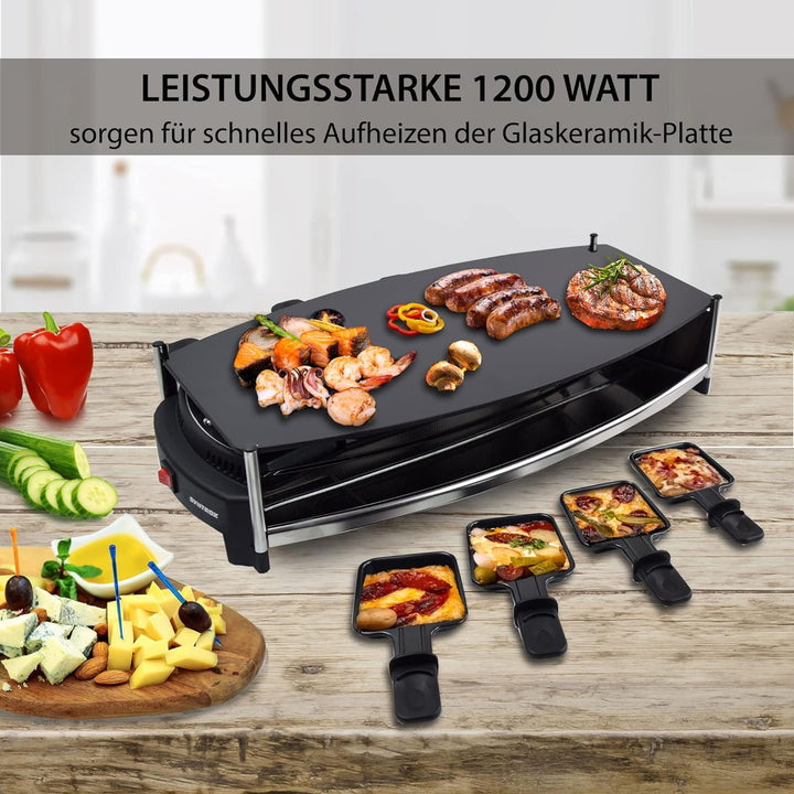 Syntrox Germany Raclette mit Glas-Keramik Grillplatte Design Glas für 8 Personen RAC-1000W-Wallis