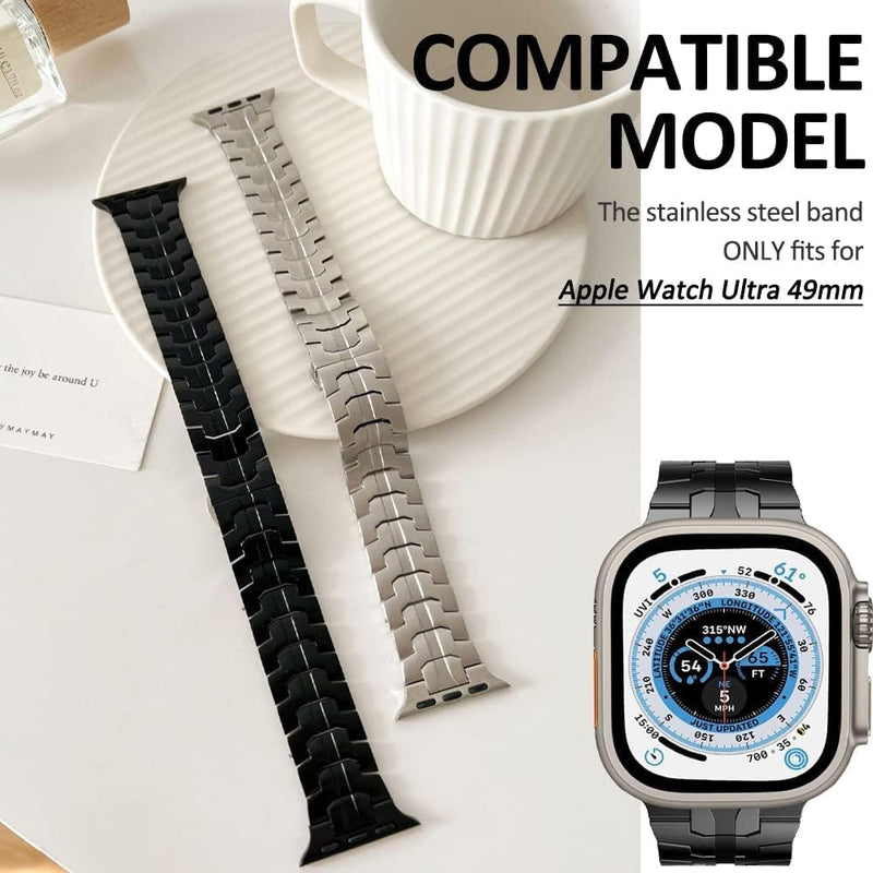 Miimall Edelstahl Armband Kompatibel mit Apple Watch Ultra Armband 49mm, Edelstahl Metall Doppelte F