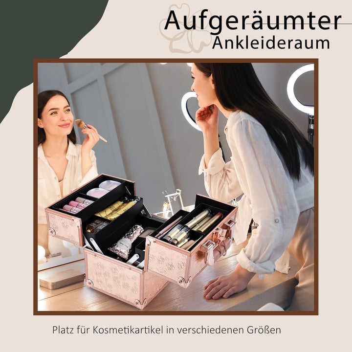 Kosmetikkoffer Schminkkoffer Leer Make up Koffer Alu Beauty Case Abschliessbarer Nagelkoffer Multiko