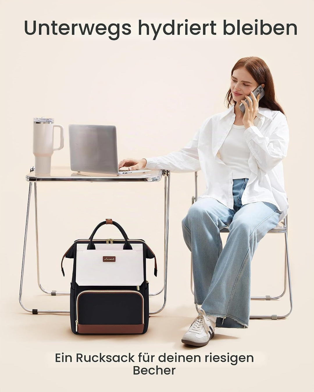 LOVEVOOK Rucksack Damen, 15,6 Zoll Laptop Schulrucksack für Grosse Trinkflasche, Travel Backpack Wom