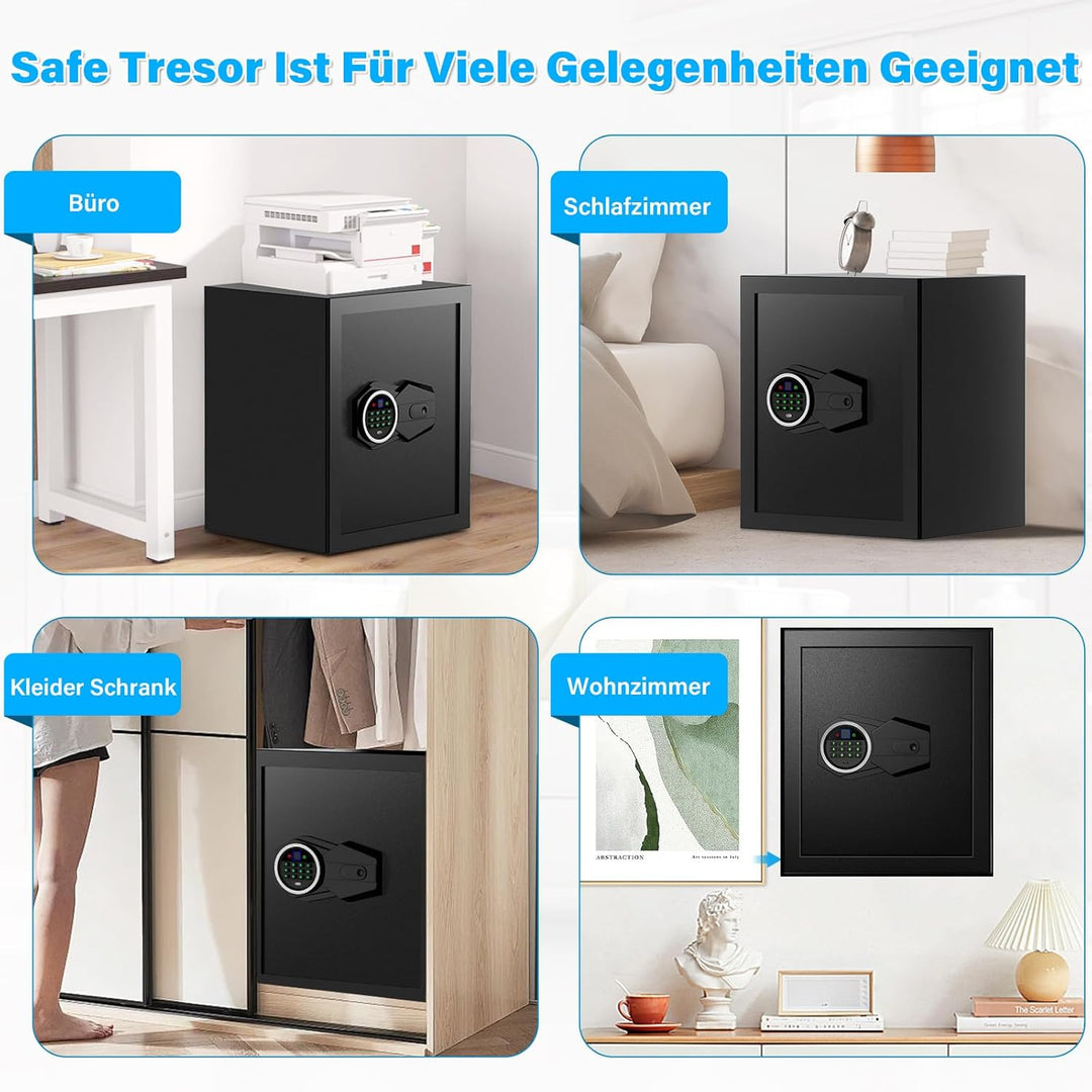 Mejasg 45L Safe Tresor Fingerabdruck mit A4 Feuerfester Tasche, Fingerabdruck Tresor für Zuhause mit