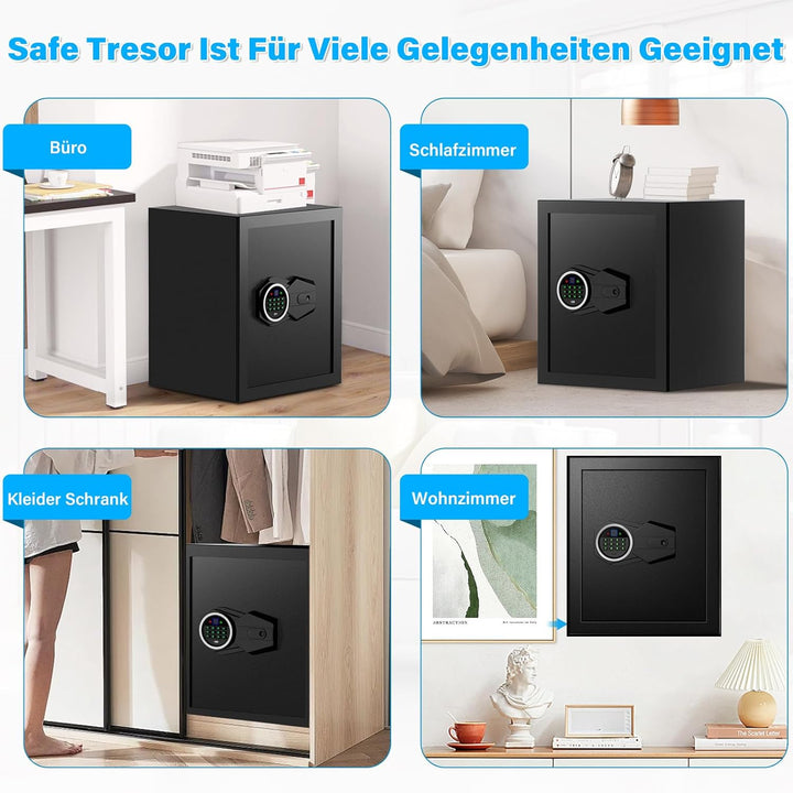Mejasg 45L Safe Tresor Fingerabdruck mit A4 Feuerfester Tasche, Fingerabdruck Tresor für Zuhause mit