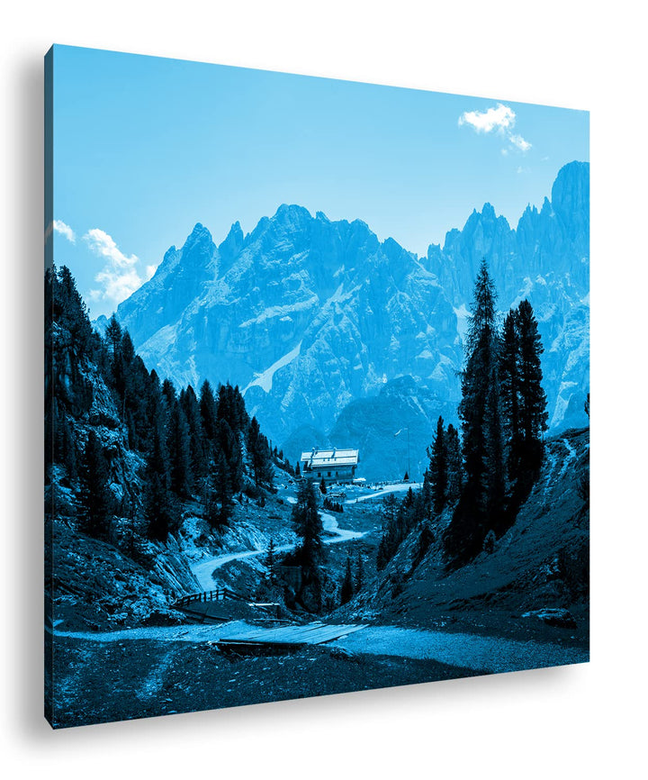 deyoli Italienische Berglandschaft mit Waldhütte Format: 60x60 Effekt: Monocrome Blau als Leinwandbi