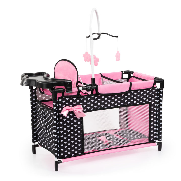 Bayer Design 62660AA Puppenbett mit Schrank, Sitz, Mobile, Ablage, Bettdecke, Kissen, schwarz, rosa,