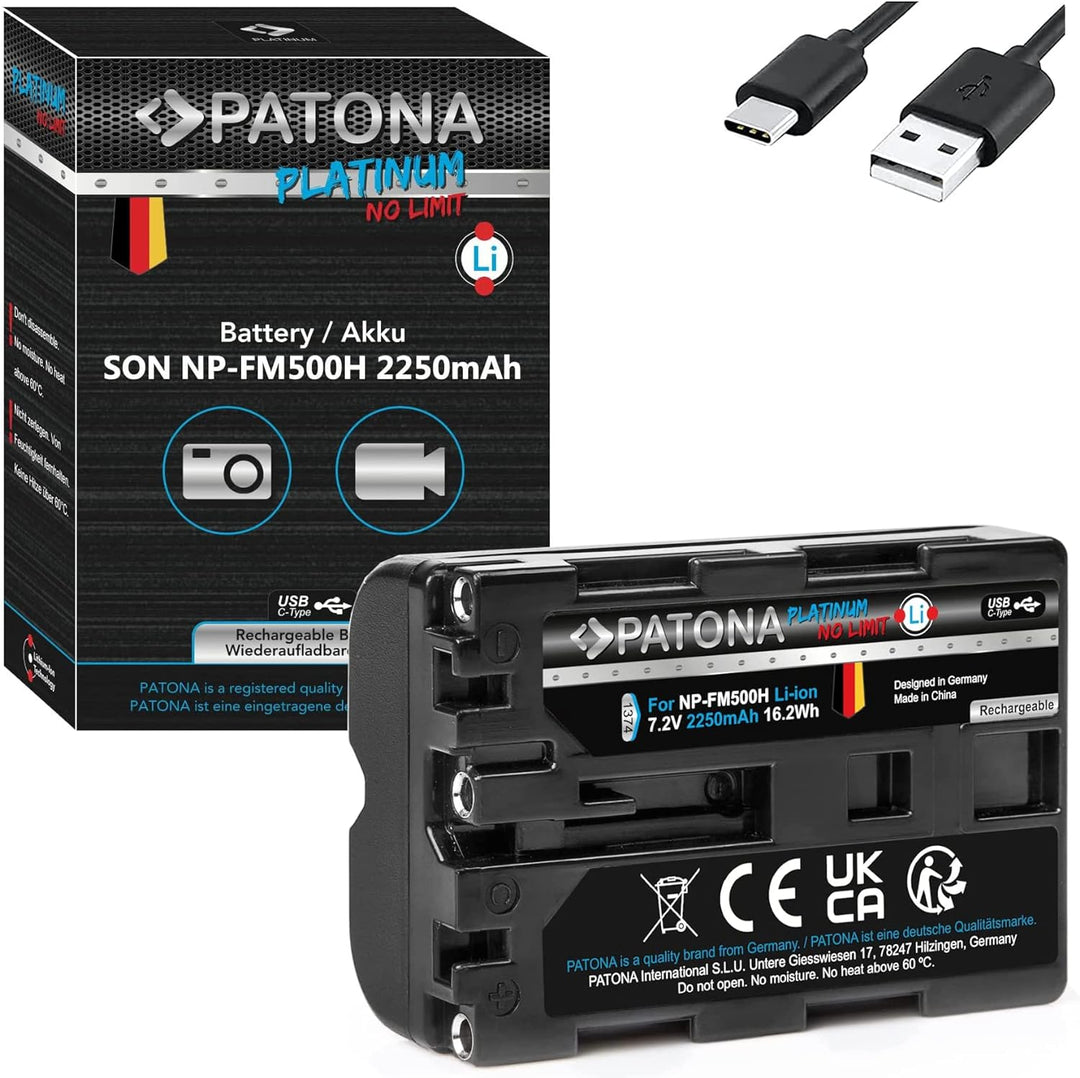 PATONA 1374 Platinum NP-FM500H USB Akku (2250 mAh) mit direkt USB Eingang (USB-c)