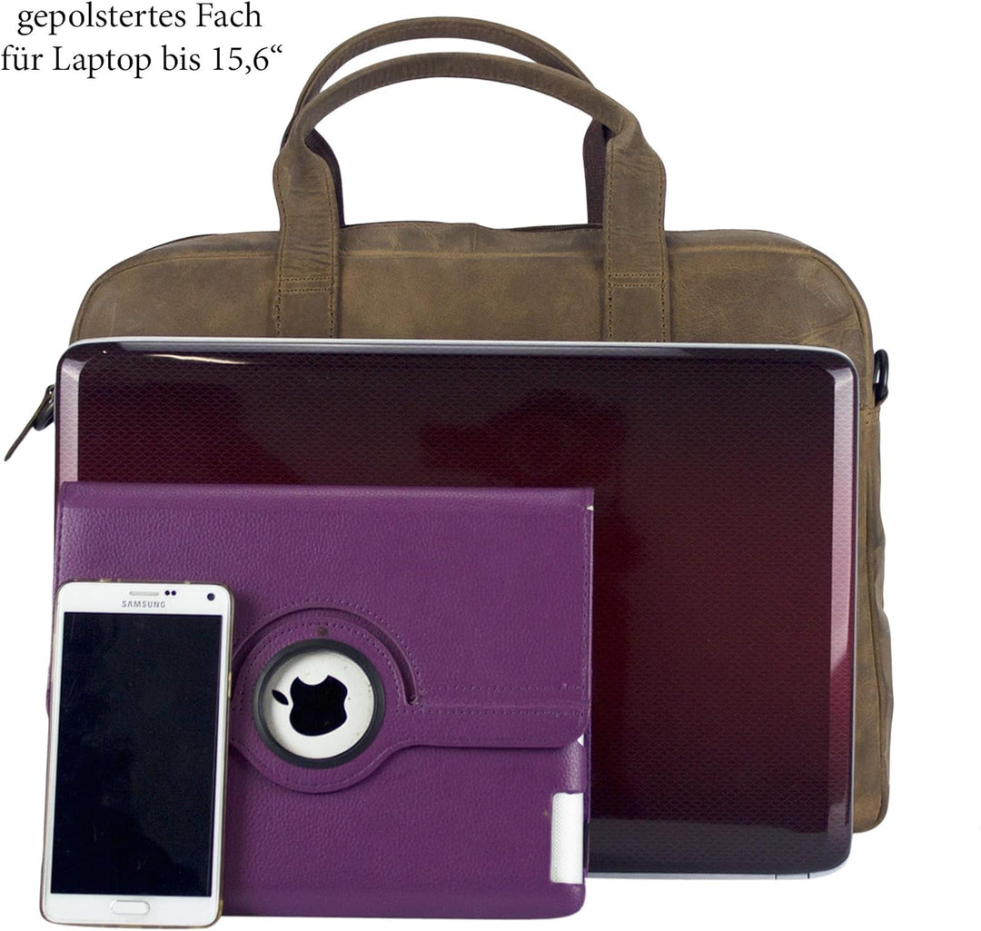 Sunsa Herren Leder 15 Zoll Laptop Tasche. Hell braune Business Aktentasche. Grosse Handtasche. Vinta