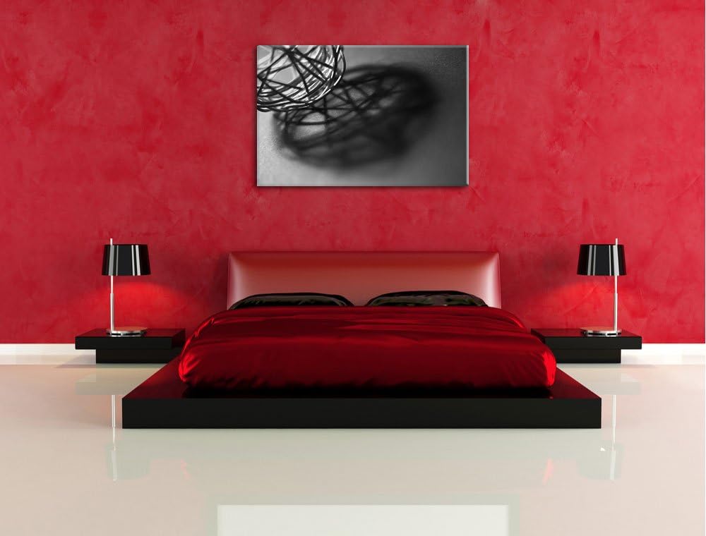 Pixxprint Schatten eines Heuballs auf Leinwand, XXL riesige Bilder fertig gerahmt mit Keilrahmen, Ku