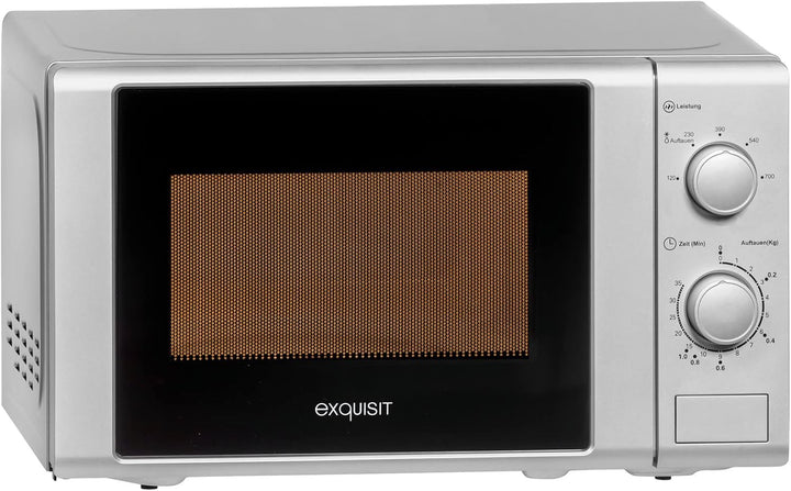 Exquisit® Mikrowelle, 20 l, 700 W, 5 Leistungsstufen, silberfarben, lackierte Innenausstattung, Schn