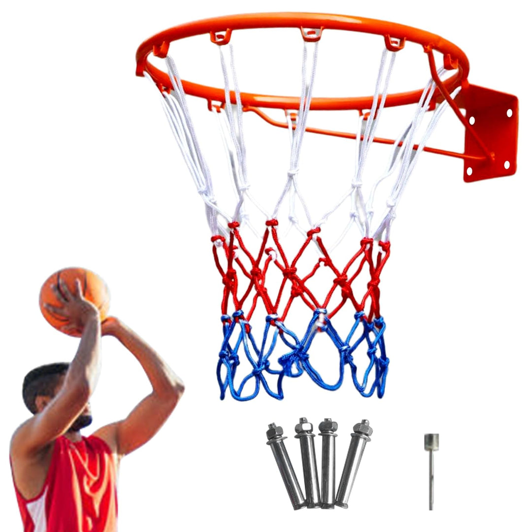 Basketballfelgen, wandmontierter Basketballkorb mit Standard-Stahlfelgen, Nylon-Netz, verstellbare H