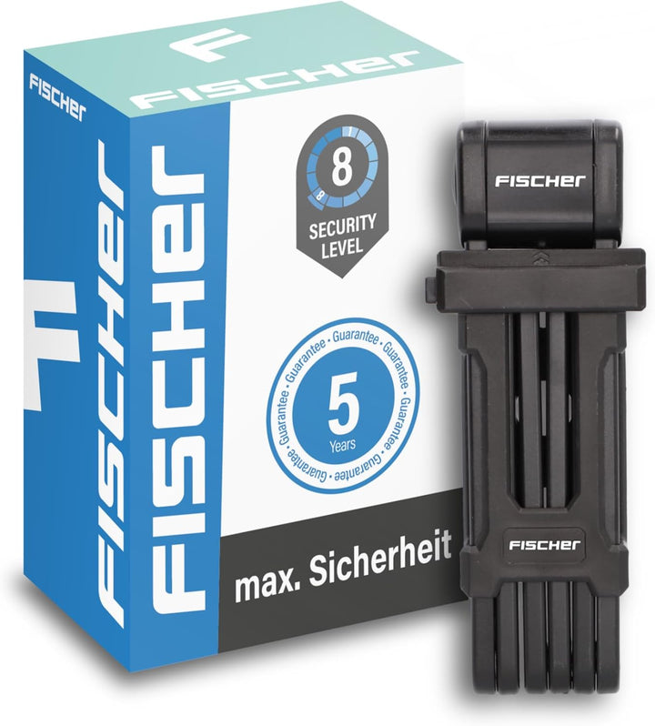 FISCHER Faltschloss inkl Halterung und 2 Sicherheitsschlüssel Schwarz 85 cm Single