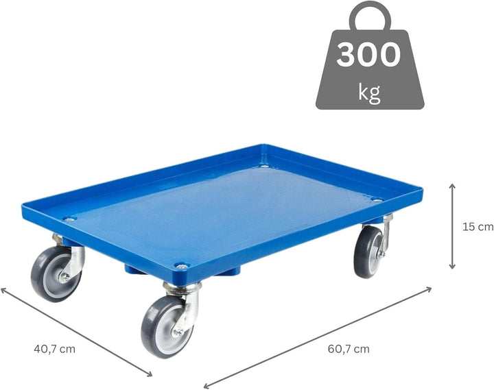 SparSet 2X Transportroller für Euroboxen 60x40cm mit Gummiräder blau | Geschlossenes Deck | 4 Lenkro