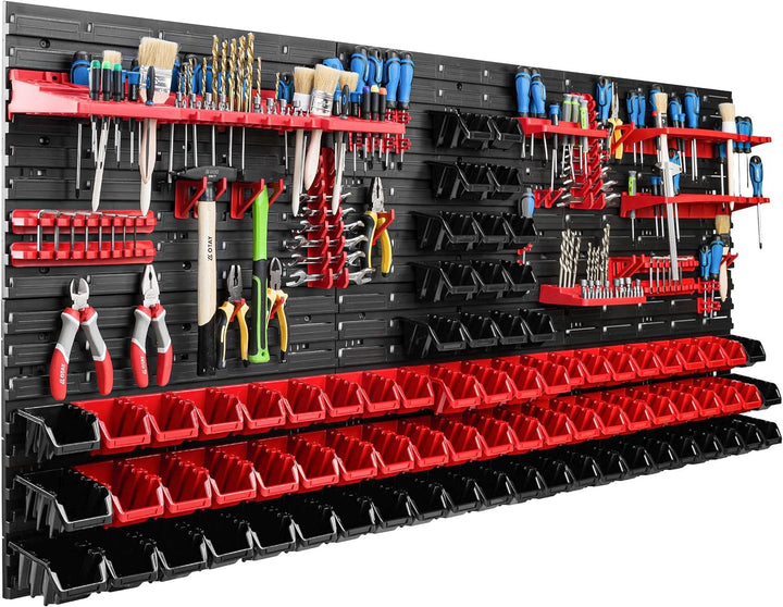 Lagersystem Werkstattregal | 172 x 78 cm | 80 stck. Box | Wandregal mit Werkzeughalterungen und Stap