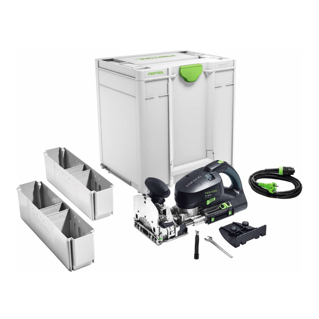 Festool Dübelfräse DF 700 EQ-Plus DOMINO XL (mit DOMINO Fräser, Zusatzanschlag, leere Dübelbox, Gabe