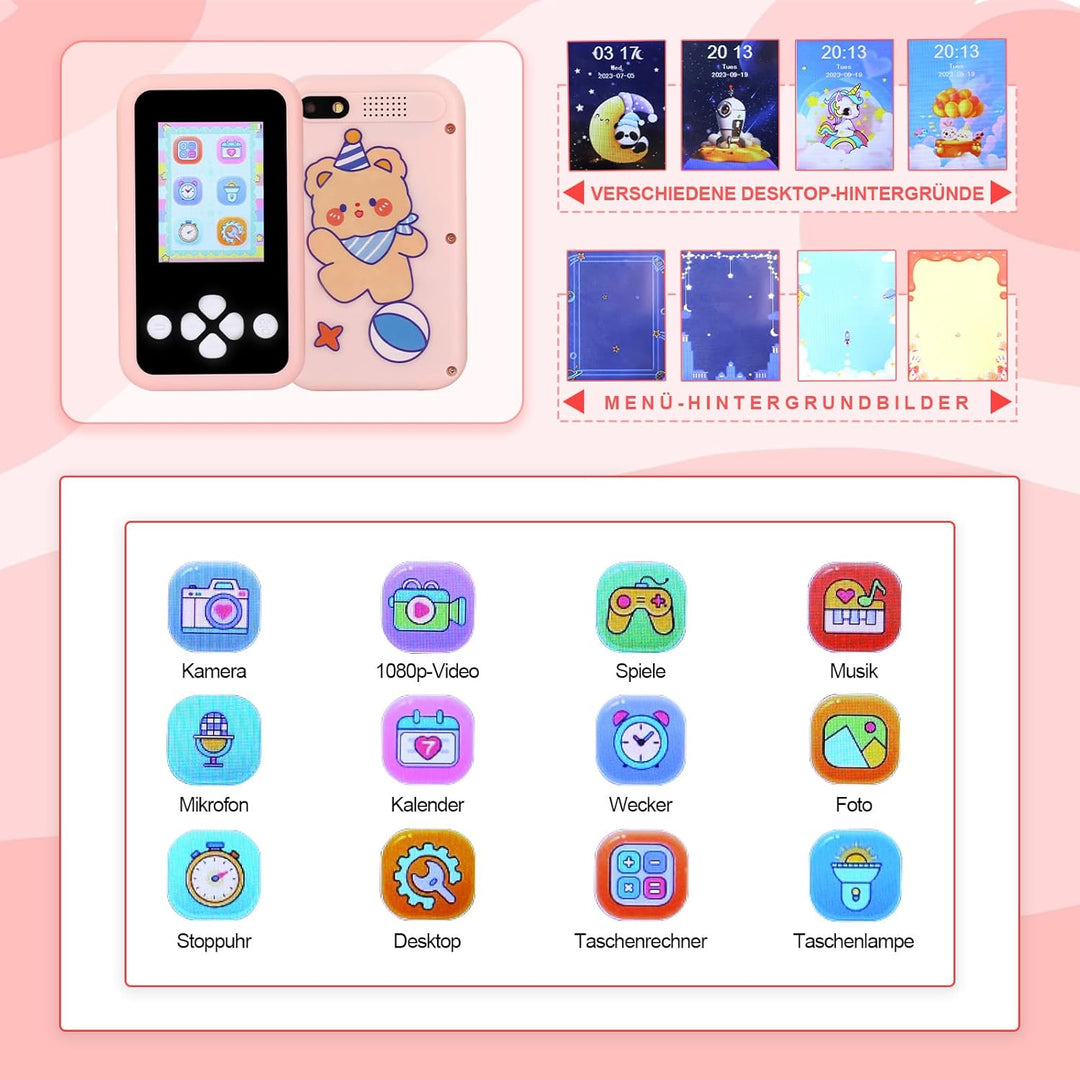 Jirmerp Kinder Handy,Smartphone für Kinder Touch-Screen Spielzeug-Handy mit Kamera, Musik und Spielf