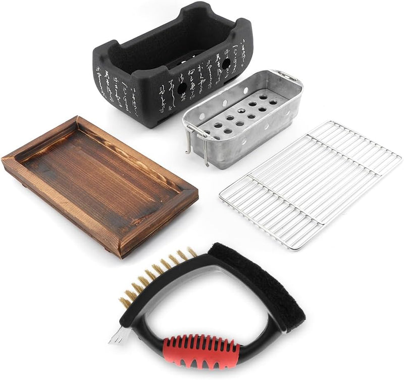 Tischgrill Holzkohle Japanischer Grill mit BBQ Reinigungsbürste, Mini BBQ Grill, Japanischer Stil BB