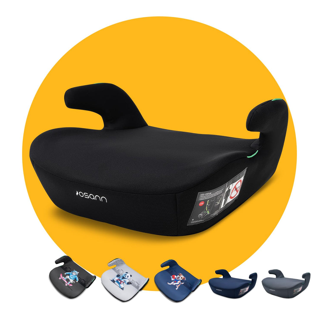 Osann Kinderautositz Boost 135-150 cm in Schwarz | Ergonomische Sitzerhöhung mit 3-Punkt-Gurt | Abne