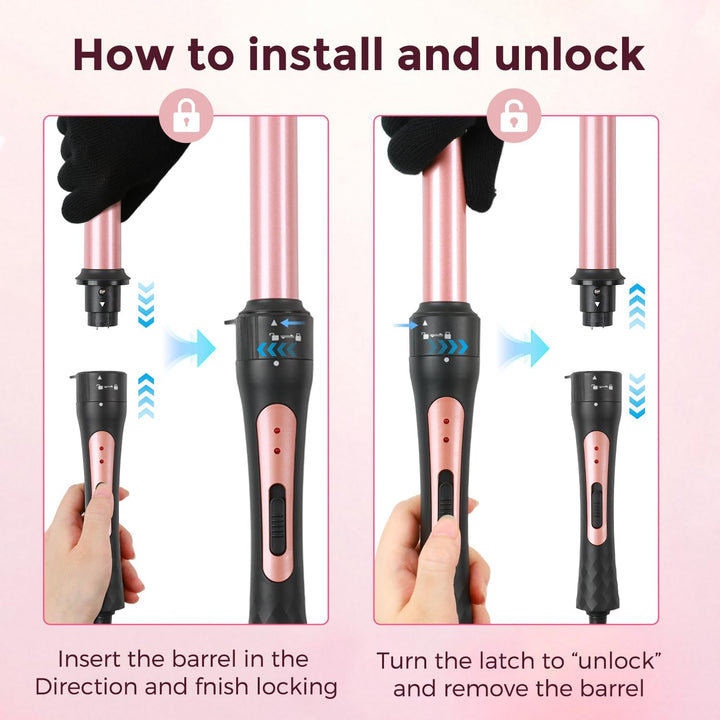 Lockenstäbe Set 5 in 1, Welleneisen mit Multifunktion Lockenbürste und 4 austauschbaren Lockenwickle