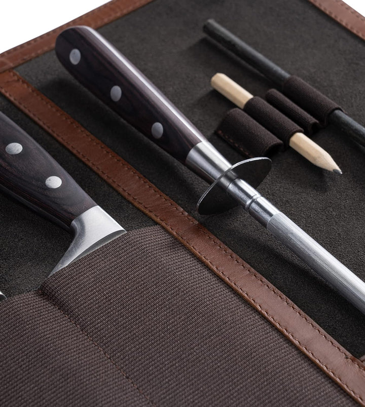 Angus Stoke Premium Messertasche für Kochmesser - Leder Kochmesserrolle gross – Messer Tasche Köche