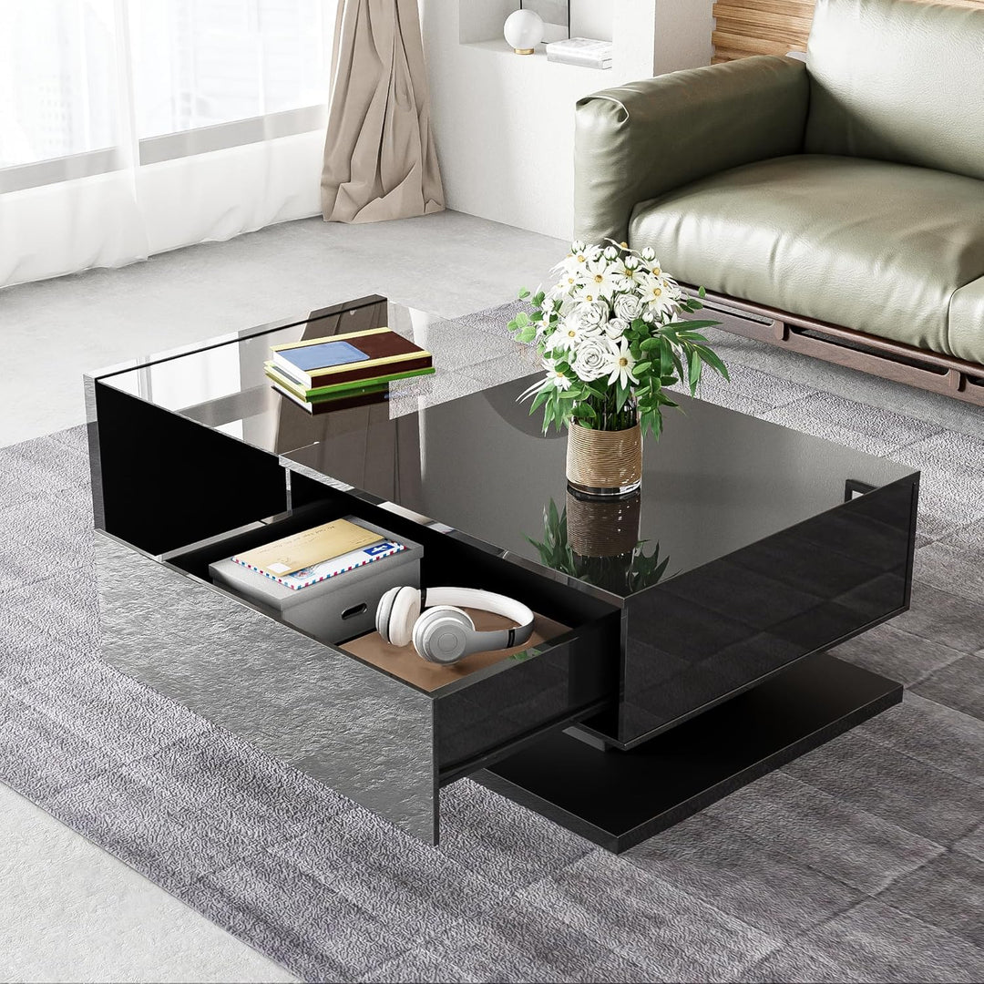 BTM Couchtisch, mit Glas & LED-Effekt, Einzigartiges schwebendes Design und vielfältige Stauräume, H