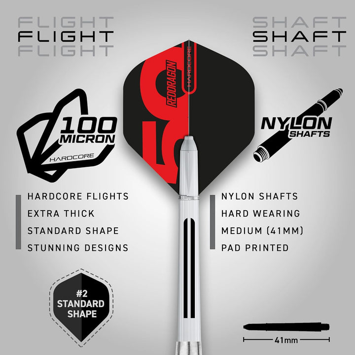 RED DRAGON Evo Series | Wolfram-Dart-Set | Dart-Flights | Dart-Schäfte (Schäfte) | Darttasche