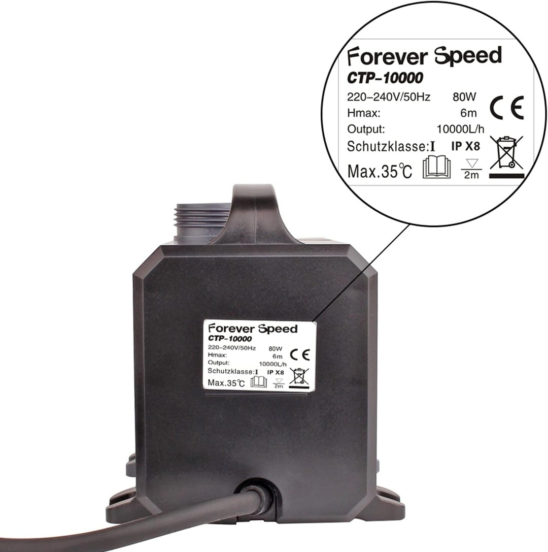 Forever Speed Super Teichpumpe Filterpumpe Wasserpumpe Koiteich Bachlaufpumpe (3000-12000L/H) 10000L
