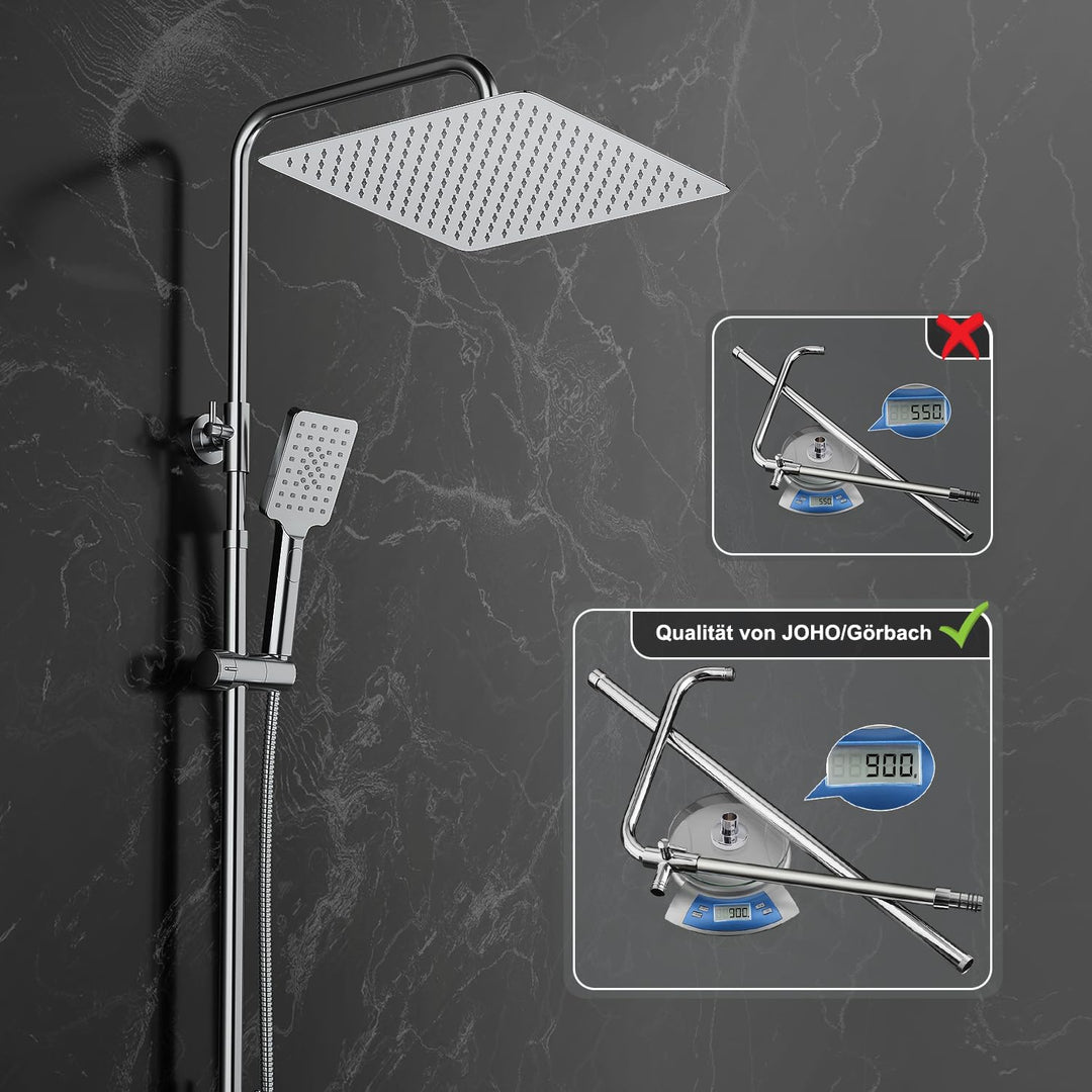 JOHO Duschset ohne Armatur, Chrom Duschstangeset Duschsäuleset, Regendusche Duschsystem mit Duschkop