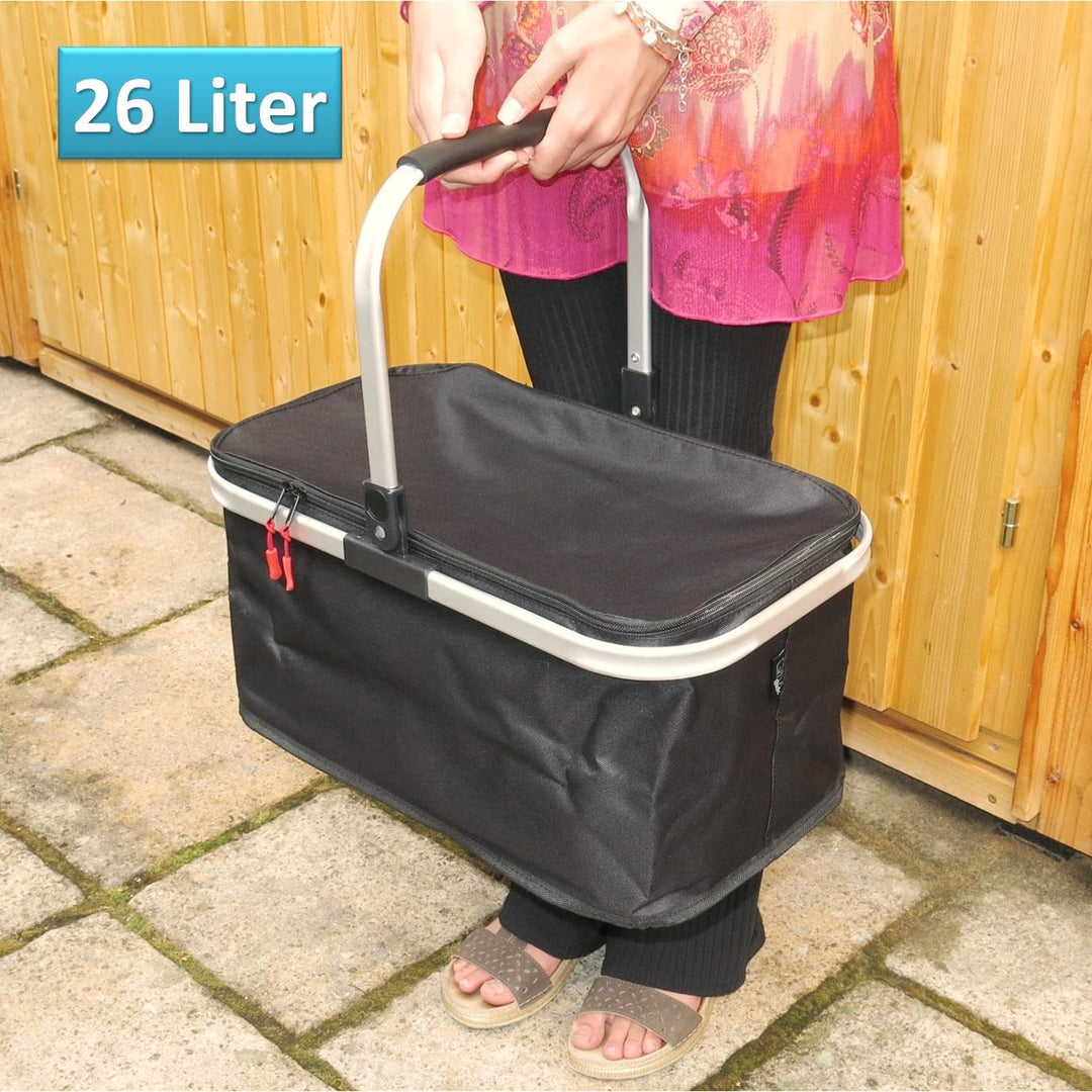 EINKAUFSKORB schwarz faltbar 26 Ltr. Klappkorb mit Henkel und Deckel