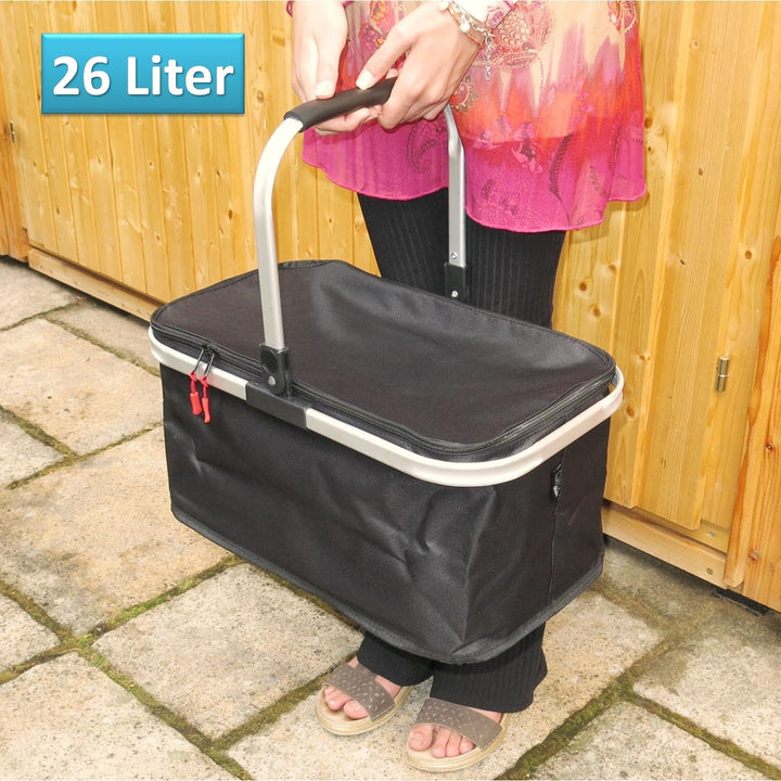 EINKAUFSKORB schwarz faltbar 26 Ltr. Klappkorb mit Henkel und Deckel