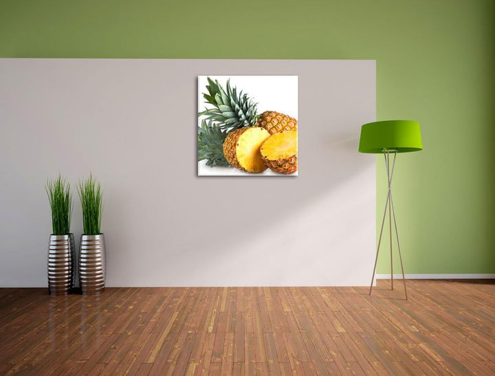 Pixxprint Frische Ananas, Format: 70x70 auf Leinwand, XXL riesige Bilder fertig gerahmt mit Keilrahm