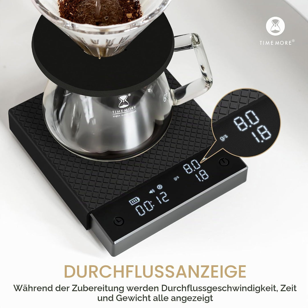 TIMEMORE Digitale Kaffeewaage Black Mirror Basic Pro, Durchflussmessung, Barista-Waage mit Timer, Po