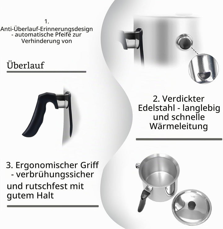 Milchtopf Induktion mit Deckel, Doppelwandiger Simmertopf aus Edelstahl, Wasserbad Topf mit Pfeiffun