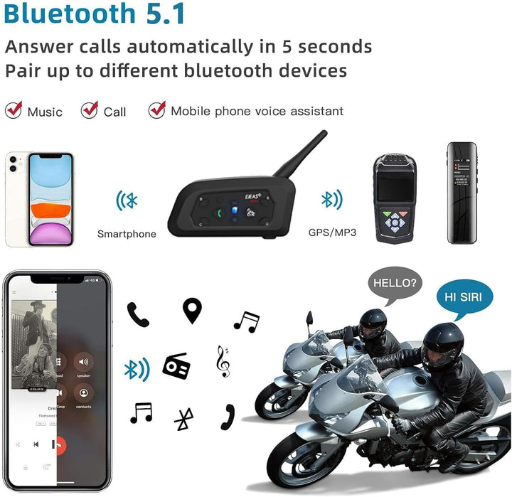 VNETPHONE V6 Motorrad Intercom Bluetooth Headsets 1200m bis zu 6 Reiters DSP-Rauschunterdrückung, Wa