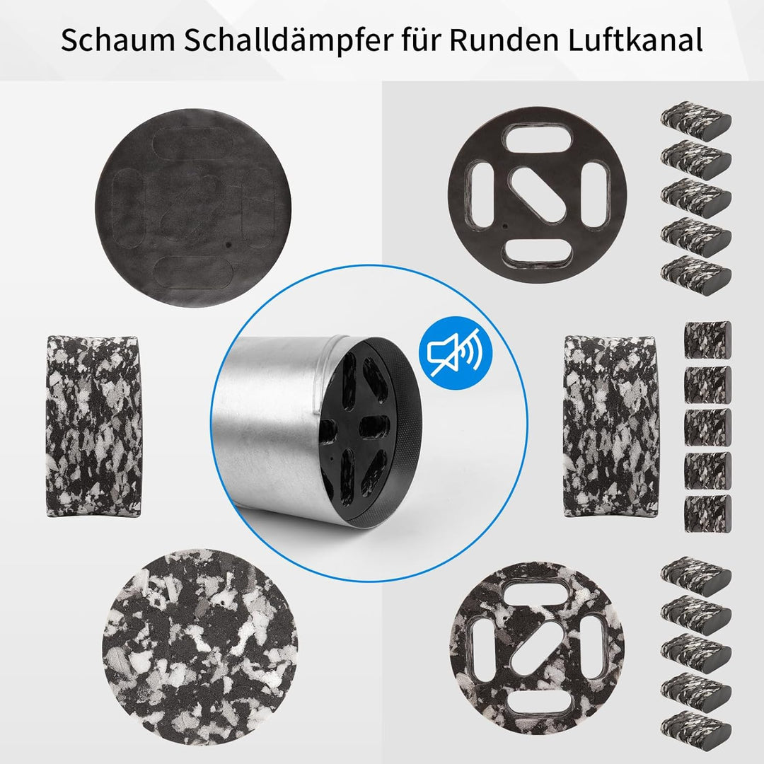 WeCooper Schalldämpfer 100mm für Lüftungsrohre–Einschubschalldämpfer aus Schaumstoff für runden Luft