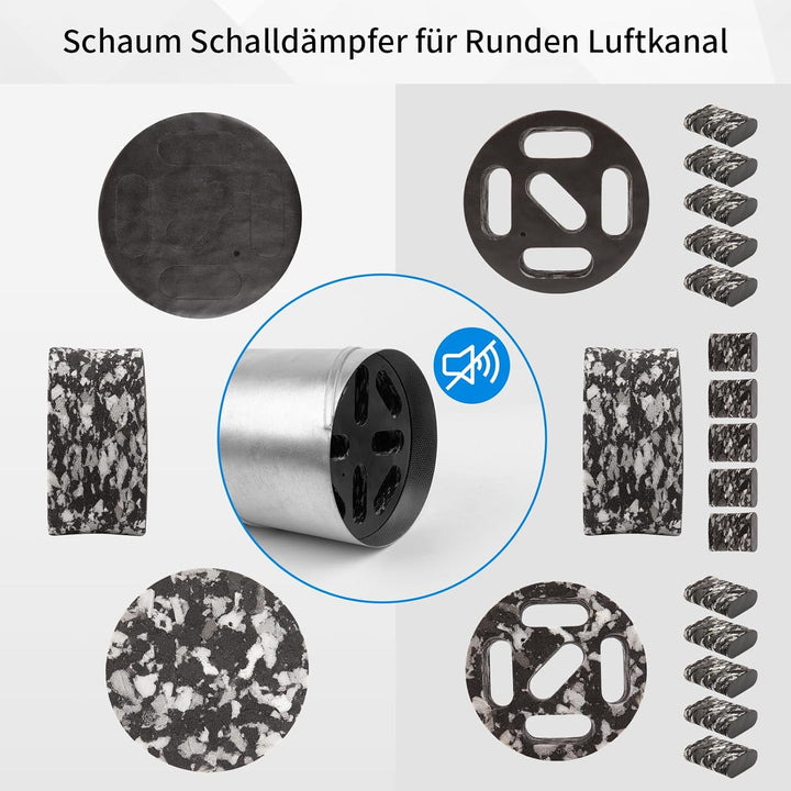 WeCooper Schalldämpfer 100mm für Lüftungsrohre–Einschubschalldämpfer aus Schaumstoff für runden Luft