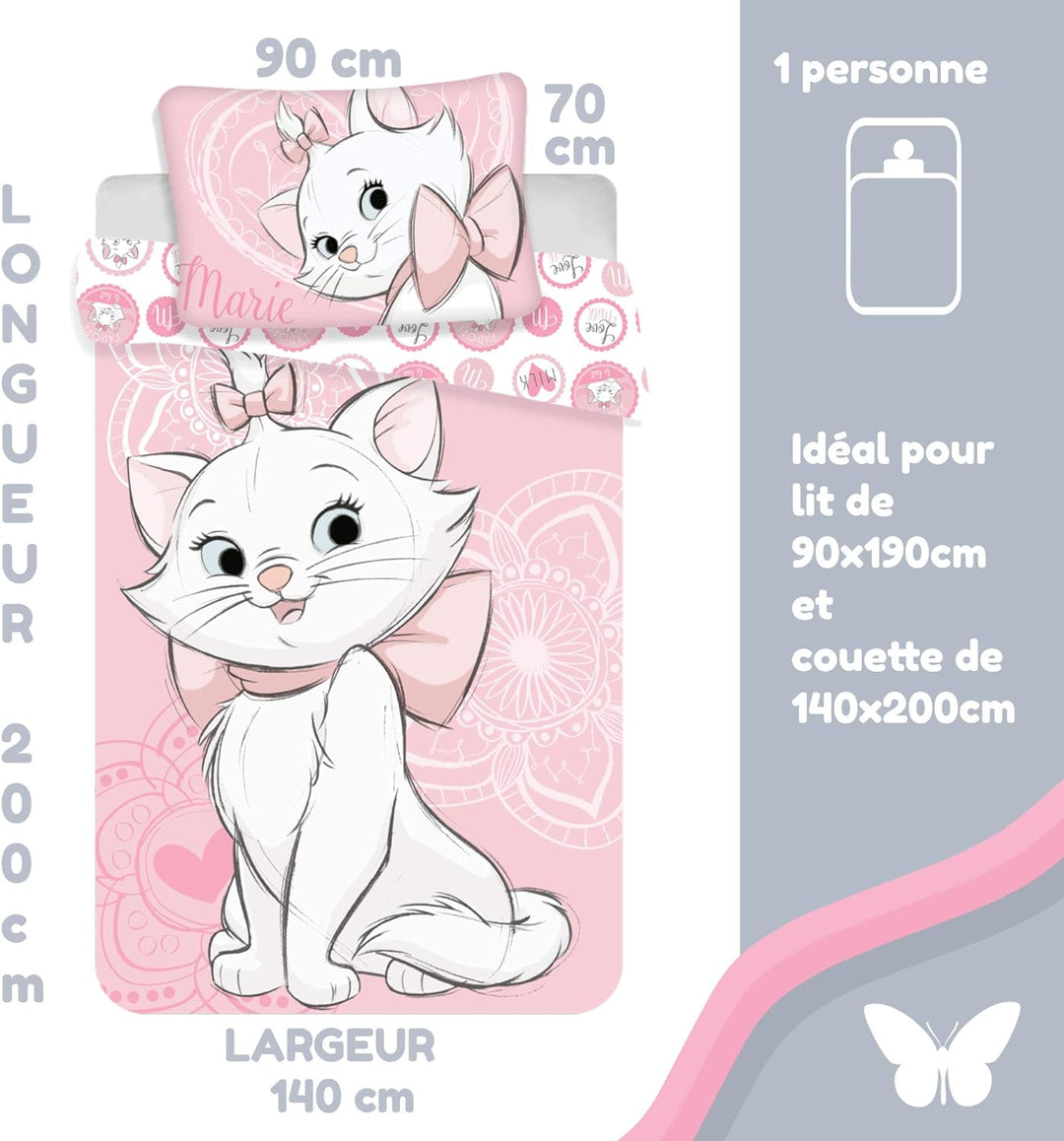Disney KinderBettwäsche Set Marie Aristocats Hell Rosa 140x200 cm