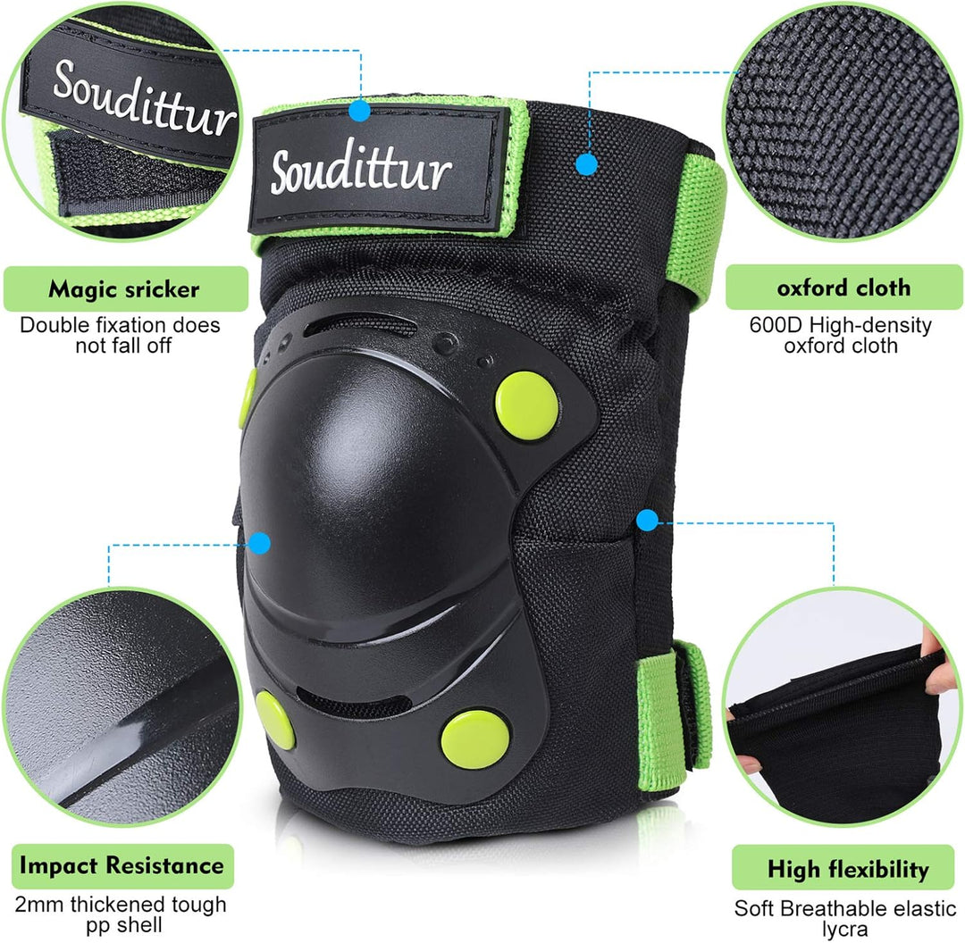 Soudittur Knieschoner Kinder Inliner Protektoren Set 3 IN 1 Knieschützer Kinder Ellenbogenschoner Ha
