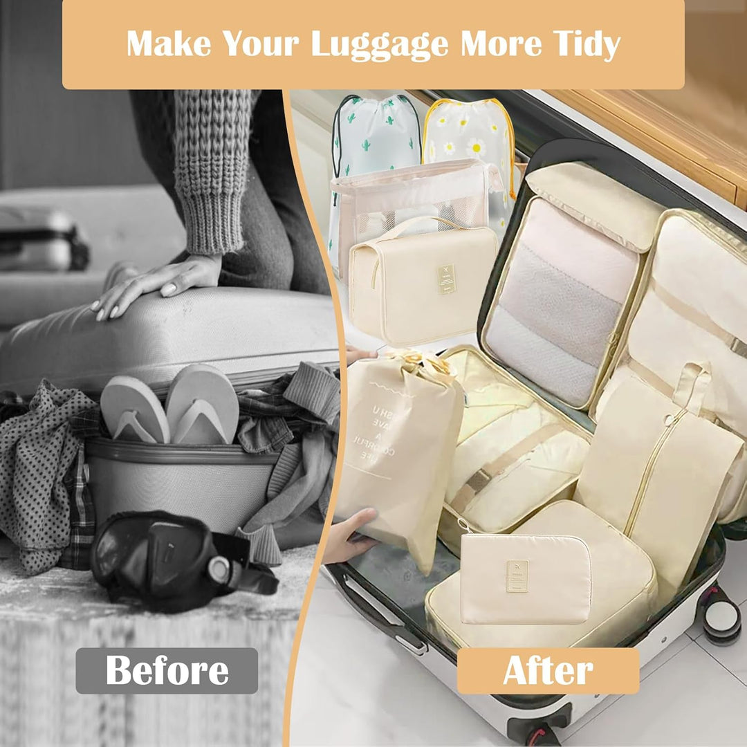 Koffer Organizer Set, 13 Stück Packing Cubes, Wasserdichte Kofferorganizer für Urlaub und Reisen, Tr