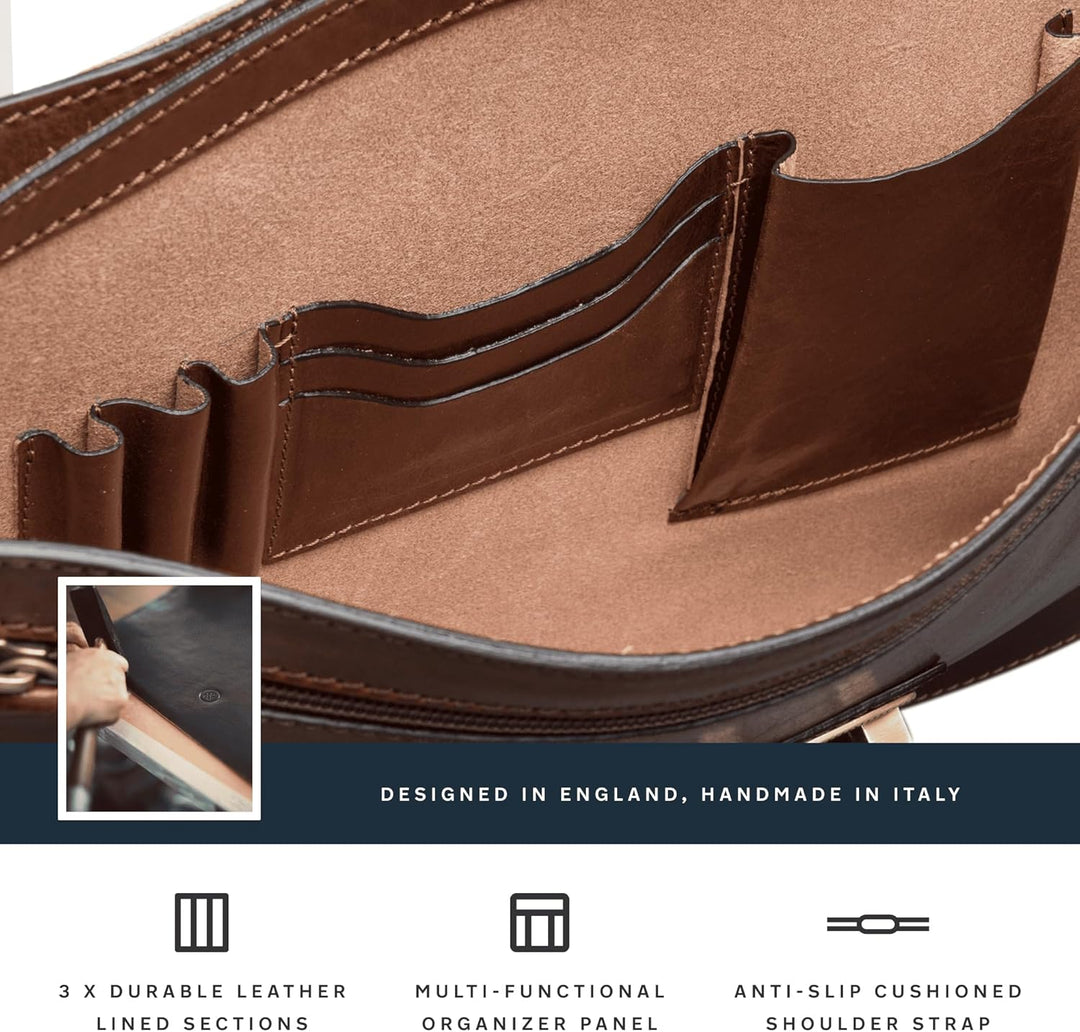 Maxwell Scott Klassischer Herren Leder Aktenkoffer Paolo3 in Cognac Braun, Cognac Braun