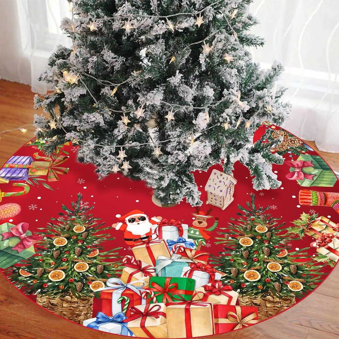 Weihnachtsbaum Decke, 120cm Grosse Dunkelrot Weihnachtsbaum Rock Matte mit Weihnachtsmann, Polyester