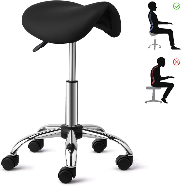 Bonnlo Sattelhocker mit Rollen 360°, Sattelhocker Höhenverstellbar 48-63cm, Rollhocker Ergonomisch 1