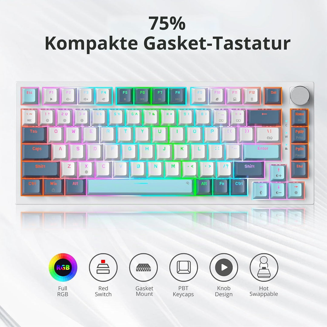 SOLIDEE Verkabelte Mechanische Gaming Tastatur 75 Prozent,hot-swap-fähige Mechanische Tastatur mit G
