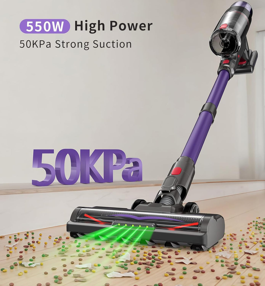 AKKU Staubsauger Kabellos 550W Leistungstark, Akku Sauger Beutellos mit Touchscreen Selbststehend An