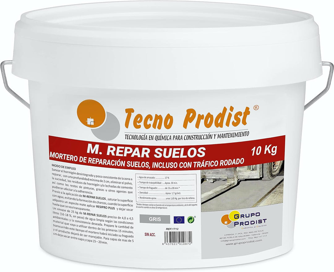 M-REPAR BÖDEN von Tecno Prodist - (10 Kg) Reparaturmörtel für Beton oder Zementböden, auch befahrbar