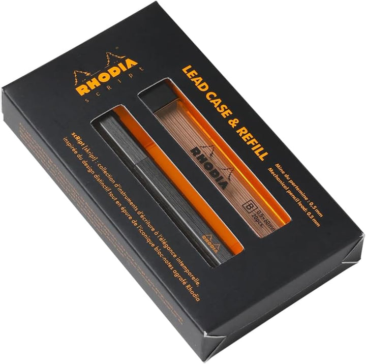 Rhodia 9358C - Etui & Ersatzminen 0,5 mm zum Nachfüllen, für Druckbleistifte Rhodia scRipt, Schwarz