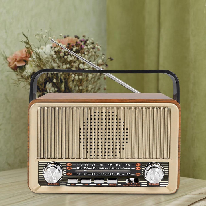 Retro Radio mit Bluetooth, Nostalgie Kofferradio Klein mit AM/FM/SW3, USB/TF/AUX, Wiederaufladbar, K