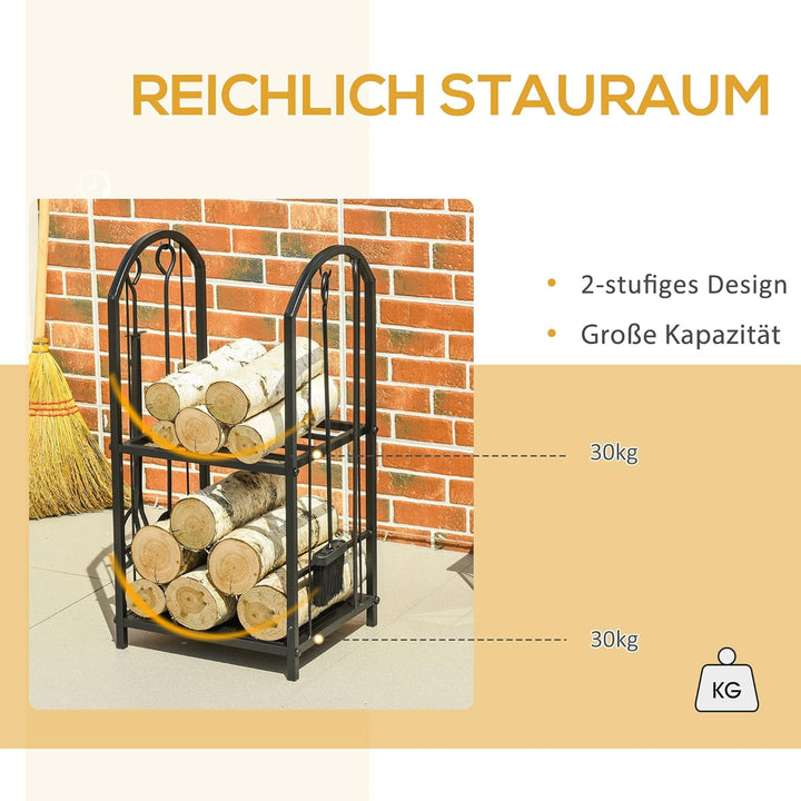 Outsunny kaminholzregal Kaminholzständer Brennholzregal mit 4 zusätzlichen Brennholzwerkzeugen Kamin