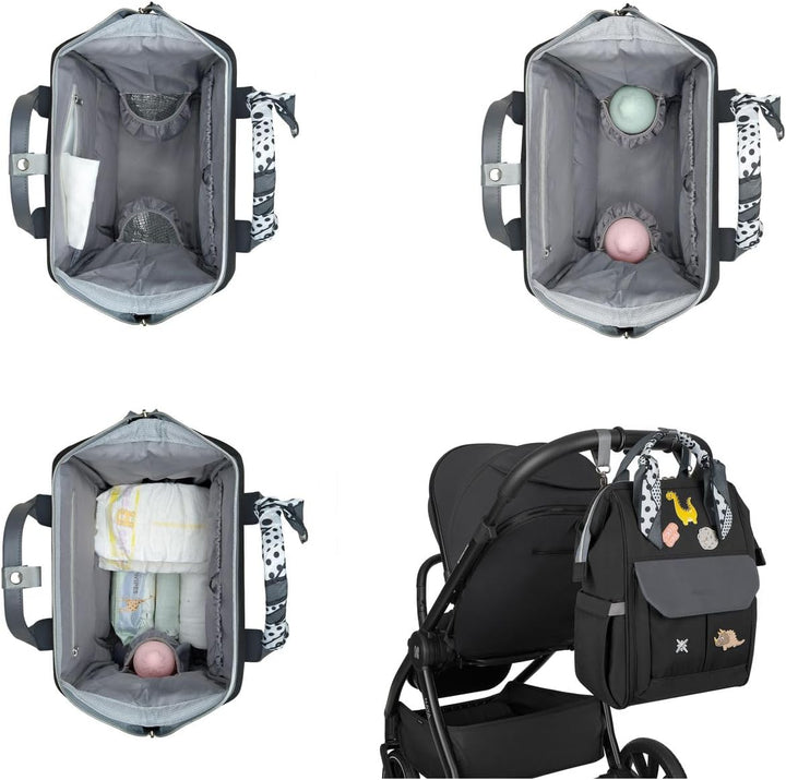 Kikkaboo Wickeltasche Myla Rucksack, Wickeltasche, abnehmbarer Aufkleber Dino Schwarz, Schwarz
