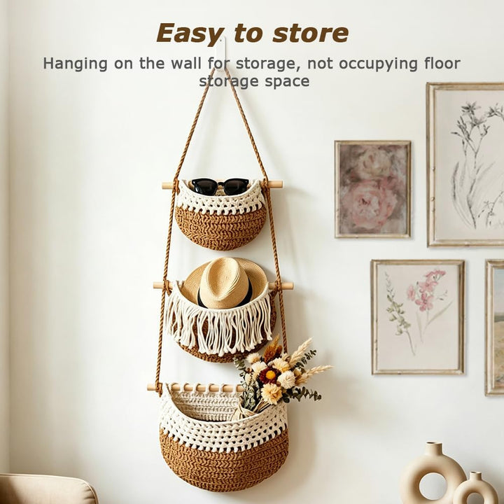 Hängender Organizer Wand, 3 Stufiger Macrame Hanging Storage, Boho Decorative Hanging Organiser, Abn