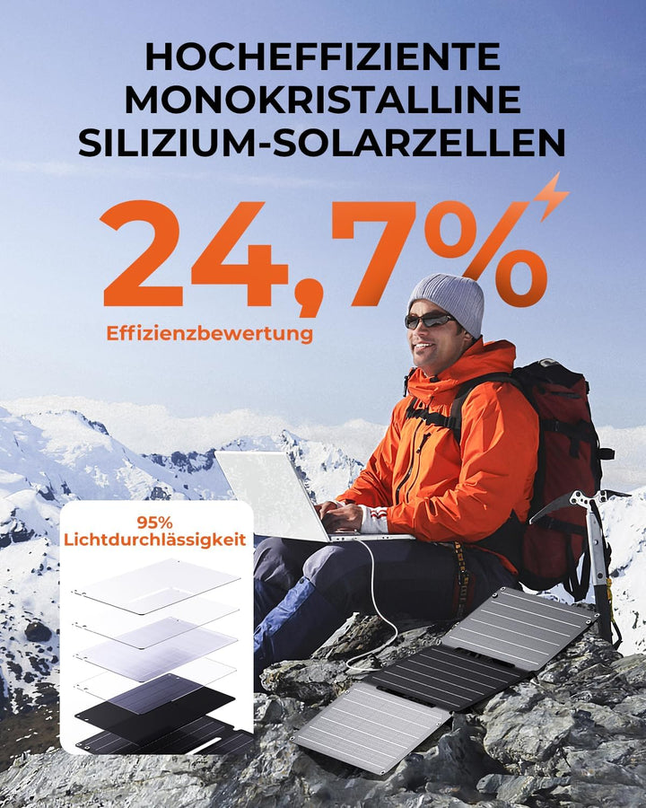 30W Solarladegerät, BigBlue Tragbares Solarpanel mit DC-Anschlüssen, Schnellladung 18W USB-C/USB-A Q