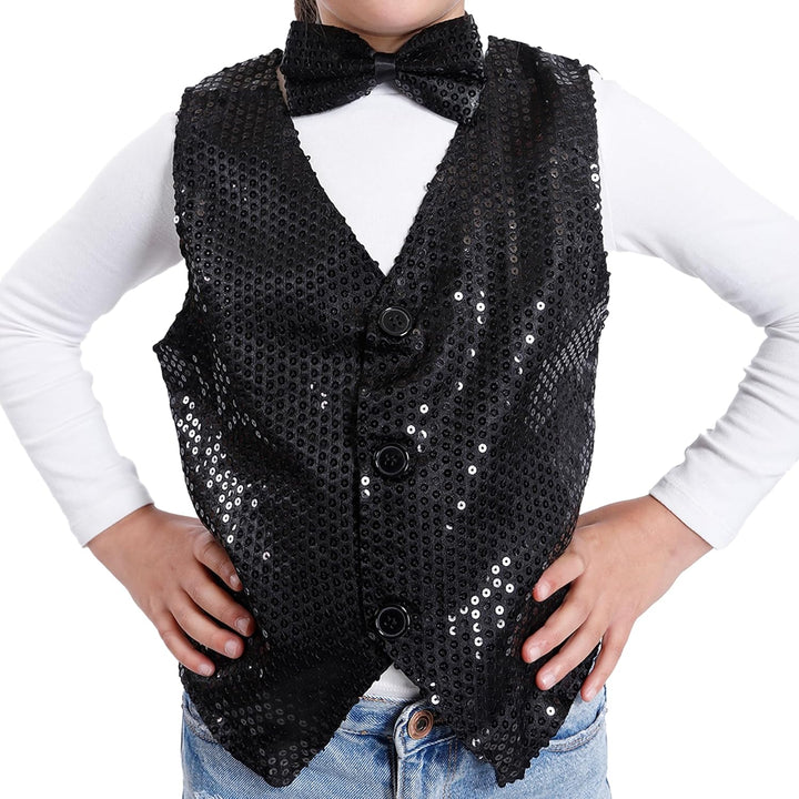 Carnavalife Paillettenweste für Jungen und Mädchen, Hip-Hop-Weste, Kostüm für Kinder, Party, Tanz, A